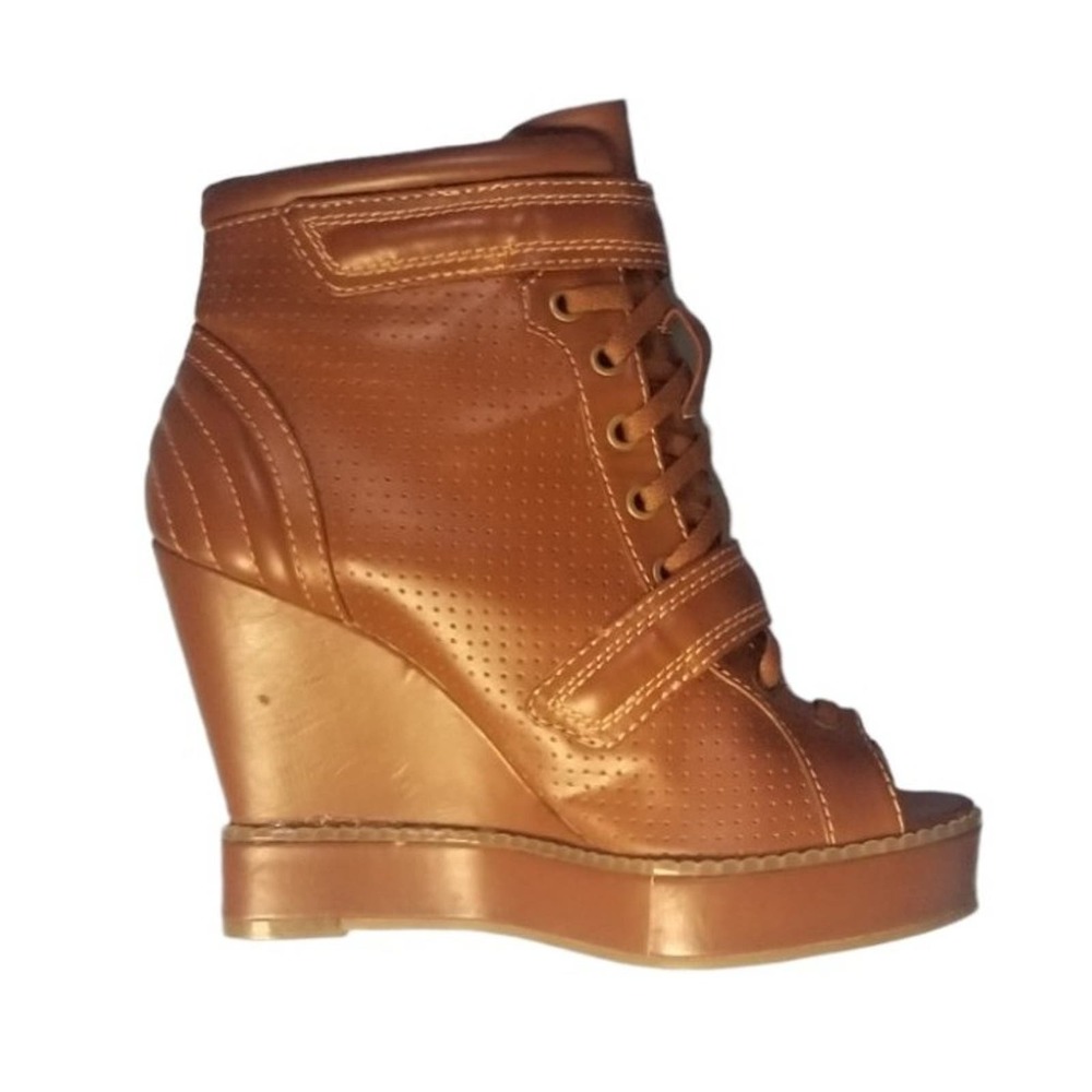 Ash Vintage Style Brown Open Toe Wedge Bootie